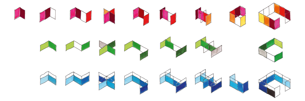 Shown basic structures from the team binder series can be realized. By combining these basic shapes almost all the spatial structures are feasible